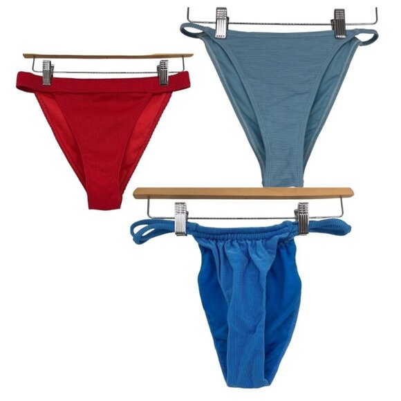 NA-KD Set of 3 size  Small Bikini Bottoms - Blue and red and trendy - Picture 1 of 15